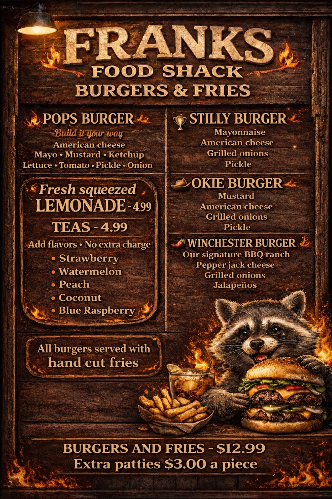 Frank's Food Shack menu board